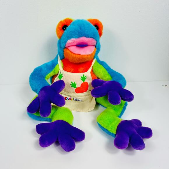 Zany Brainy Zibbet Bright Color Block Frog Plush Noise Maker Apron 18” - Picture 1 of 7